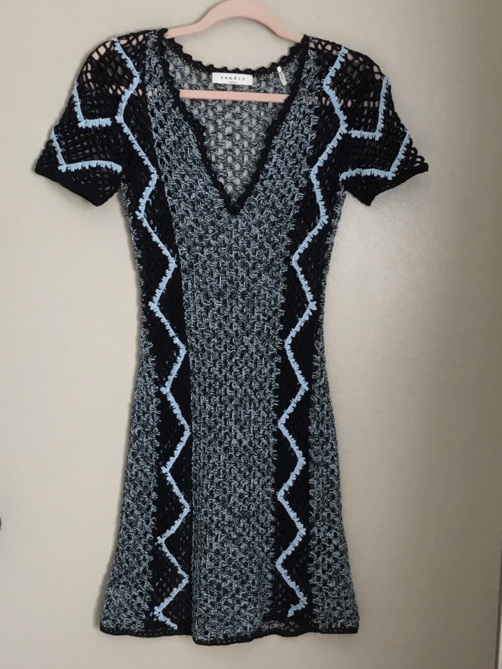 Sandro Paris Navy/Light Blue Crochet Dress